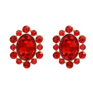 ( red)trend colorful diamond earrings occidental style exaggerating Earring woman elegant fully-jewelled Round flowers 