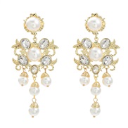 ( white)autumn flowers earrings occidental style exaggerating Earring woman Alloy diamond embed Pearl fashion retro ban