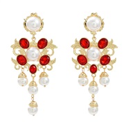( red)autumn flowers earrings occidental style exaggerating Earring woman Alloy diamond embed Pearl fashion retro banqu