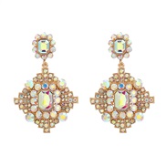 (AB color)trend colorful diamond earrings occidental style exaggerating Earring woman multilayer geometry fully-jewelle