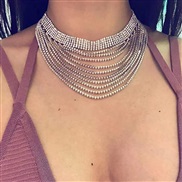 ( Silver)occidental style exaggerating Alloy diamond Rhinestone multilayer necklace woman fashion trend personalityneck