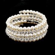 (5)Korean style multilayer Pearl Rhinestone bangle woman elegant flash diamond elasticity bracelet exaggerating all-Purp