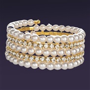 (5 Gold)Korean style multilayer Pearl Rhinestone bangle woman elegant flash diamond elasticity bracelet exaggerating al