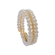 (3gold )Korean style multilayer Pearl Rhinestone bangle woman elegant flash diamond elasticity bracelet exaggerating al