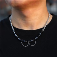 (MNZ  44baik) occidental style man necklace Metal chain Word pendant clavicle chain wind man necklace