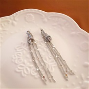 ( Silver needle  Silverzircon  Tassels)high Metal zircon sequin tassel silver earrings fashion style two temperament Ea