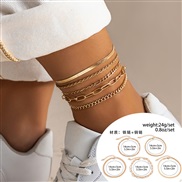 ( 1  Gold 4573)occidental style  leisure Rhinestonenklet foot  brief snake chain chain Anklet