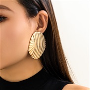 ( 1  Gold 3 48)occidental style  exaggerating Metal Stripe big ear stud  fashion samll wind Shells Earring