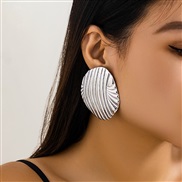 ( 1  White K 3 48)occidental style  exaggerating Metal Stripe big ear stud  fashion samll wind Shells Earring