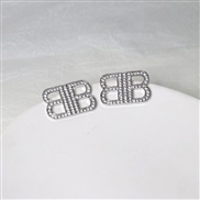 ( Silver3.5*2.5cm)ins samll diamond Double Word ear stud occidental style fashion high Ladies wind earrings