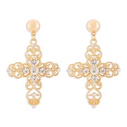 (E11843) hollow diamond cross necklace  retro samll creative classic earrings set