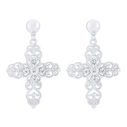 (E11844) hollow diamond cross necklace  retro samll creative classic earrings set