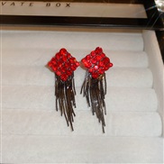 ( Silver needle  red)silver diamond rhombus tassel earrings fashion temperament all-Purpose earring samll personality E