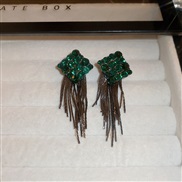 ( Silver needle  green)silver diamond rhombus tassel earrings fashion temperament all-Purpose earring samll personality