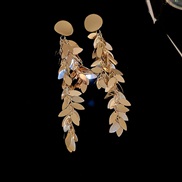 ( Silver needle  Gold)Metal wind leaves sequin long style tassel earrings wind temperament earring personality high Ear