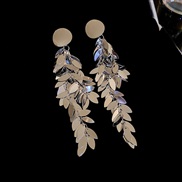 ( Silver needle  Silver)Metal wind leaves sequin long style tassel earrings wind temperament earring personality high E
