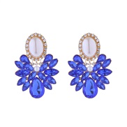 ( blue) occidental style exaggerating flowers earrings silver Alloy diamond Pearl high temperament