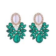 ( green) occidental style exaggerating flowers earrings silver Alloy diamond Pearl high temperament