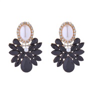 ( black) occidental style exaggerating flowers earrings silver Alloy diamond Pearl high temperament