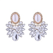 ( white) occidental style exaggerating flowers earrings silver Alloy diamond Pearl high temperament