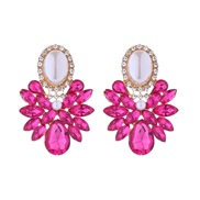 ( rose Red) occidental style exaggerating flowers earrings silver Alloy diamond Pearl high temperament