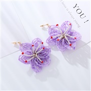 (purple)occidental style creativeins wind exaggerating flowers earrings  handmade beads Bohemia high