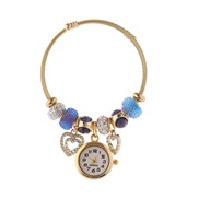 ( blue) more stainless steel woman fashion all-Purpose embed diamond watch-face flowers love pendant bangle