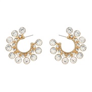 ( white)colorful diamond earrings Round flowers ear stud lady trend occidental style Earring