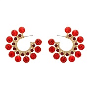 ( red)colorful diamond earrings Round flowers ear stud lady trend occidental style Earring