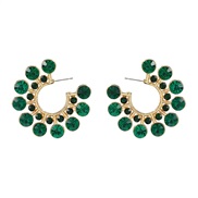 ( green)colorful diamond earrings Round flowers ear stud lady trend occidental style Earring