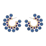 ( blue)colorful diamond earrings Round flowers ear stud lady trend occidental style Earring