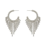 ( Silver)colorful diamond earrings Round tassel Earring woman occidental style exaggerating banquet samll styleearrings