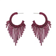 ( rose Red)colorful diamond earrings Round tassel Earring woman occidental style exaggerating banquet samll styleearrin