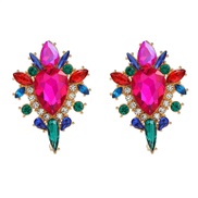 ( Color) colorful diamond earrings fully-jewelled flowers ear stud woman occidental style exaggeratingearrings
