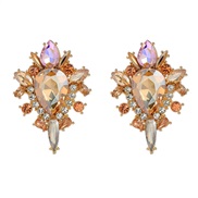 ( Gold powder) colorful diamond earrings fully-jewelled flowers ear stud woman occidental style exaggeratingearrings