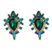 ( Green blue) colorful diamond earrings fully-jewelled flowers ear stud woman occidental style exaggeratingearrings