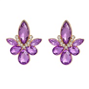 (purple)colorful diamond earrings fully-jewelled flowers ear stud woman occidental style exaggeratingearrings