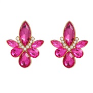 ( rose Red)colorful diamond earrings fully-jewelled flowers ear stud woman occidental style exaggeratingearrings