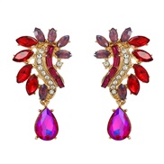 ( rose Red) colorful diamond earrings flowers drop earring woman occidental style exaggerating Earring samll