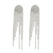( Silver)super claw chain exaggerating occidental style earrings woman Alloy Rhinestone long style tassel brideearrings
