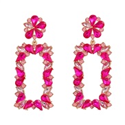( rose Red)trend colorful diamond earrings occidental style exaggerating Earring woman flowers square fully-jewelled wi