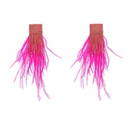 ( rose Red)Autumn and Winter occidental style earrings woman Alloy diamond long style feather tassel Earring Bohemia