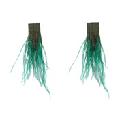 ( green)Autumn and Winter occidental style earrings woman Alloy diamond long style feather tassel Earring Bohemia