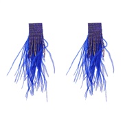 ( blue)Autumn and Winter occidental style earrings woman Alloy diamond long style feather tassel Earring Bohemia