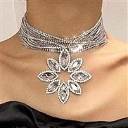 ( Silver)occidental style style exaggerating multilayer flowers Rhinestone temperament necklacehoker flash diamond chain