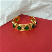 ( Golden green)occidental style retro samll width surface pattern mosaic gem opening bangle fashion trend personality