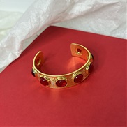 (gold red )occidental style retro samll width surface pattern mosaic gem opening bangle fashion trend personality