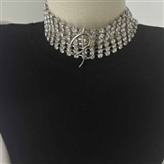 ( Silver7)occidental style exaggerating personality multilayer flash diamond Word necklace fashion temperament Ladies w