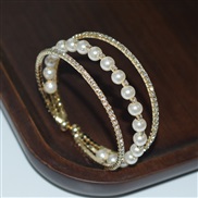 (SL 1194  Gold 2) bride Pearl Rhinestone opening bangle bracelet gold silver color diamond bracelet woman