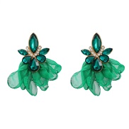 ( green)colorful diamond earrings flowers ear stud woman exaggerating occidental style wind Alloy diamond flowers